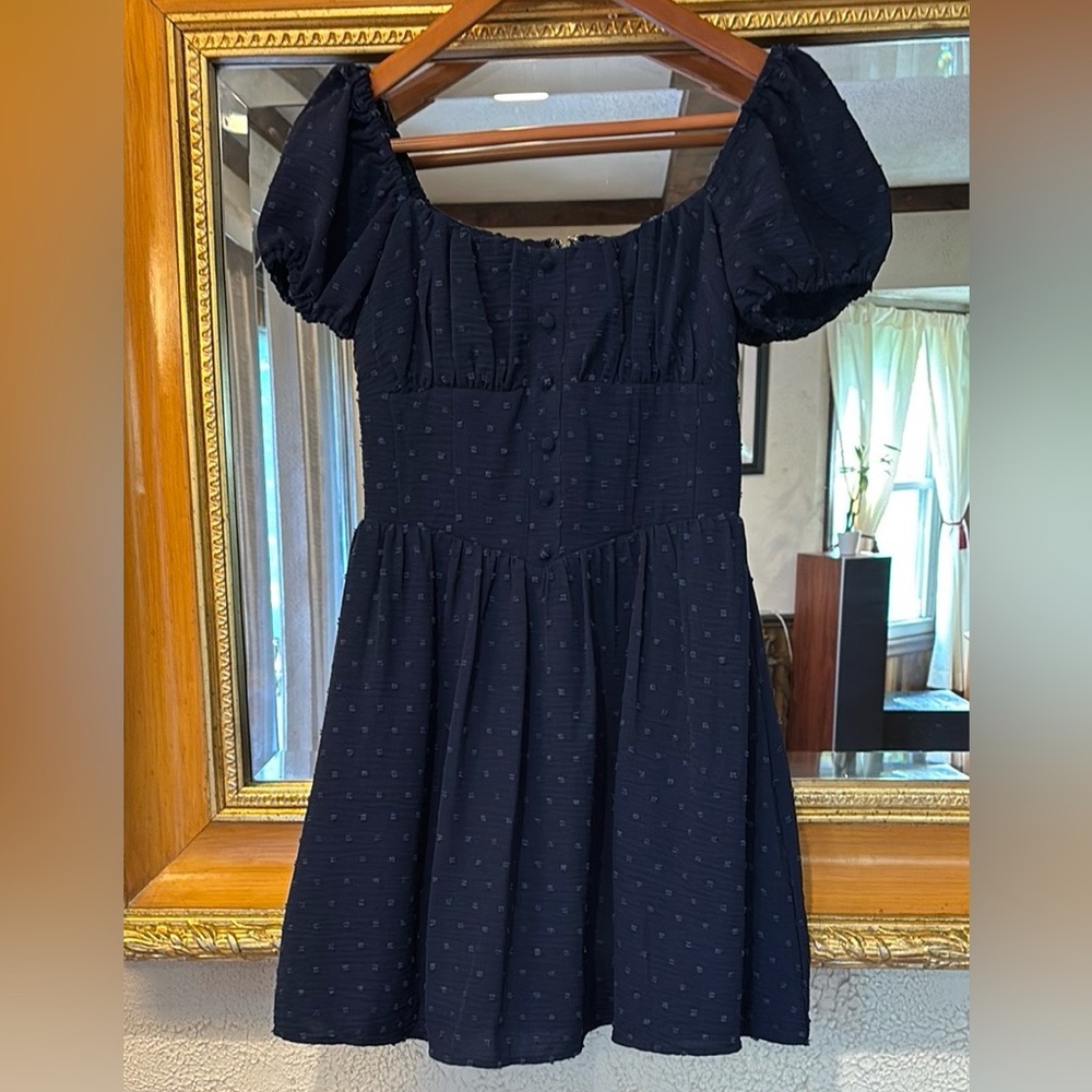 City Triangles Navy Blue Swiss Dot Mini Dress - Size 1